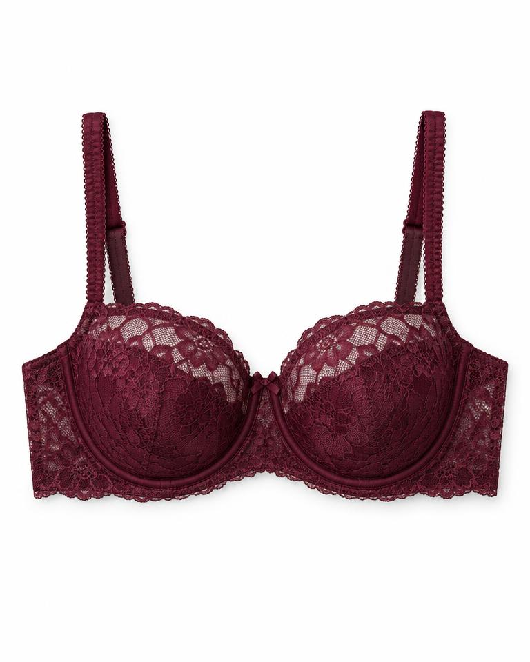 Burgundy Lace Balconette Bra