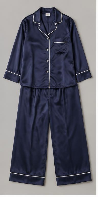 Navy Satin Signature Night Suit