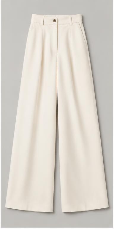Ivory Designer Wide-Leg Trousers