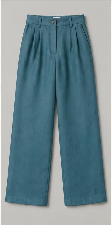 Teal Linen Wide-Leg Trousers