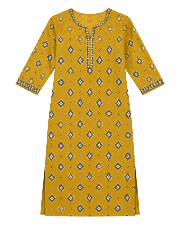 Mustard Straight Cotton Kurti