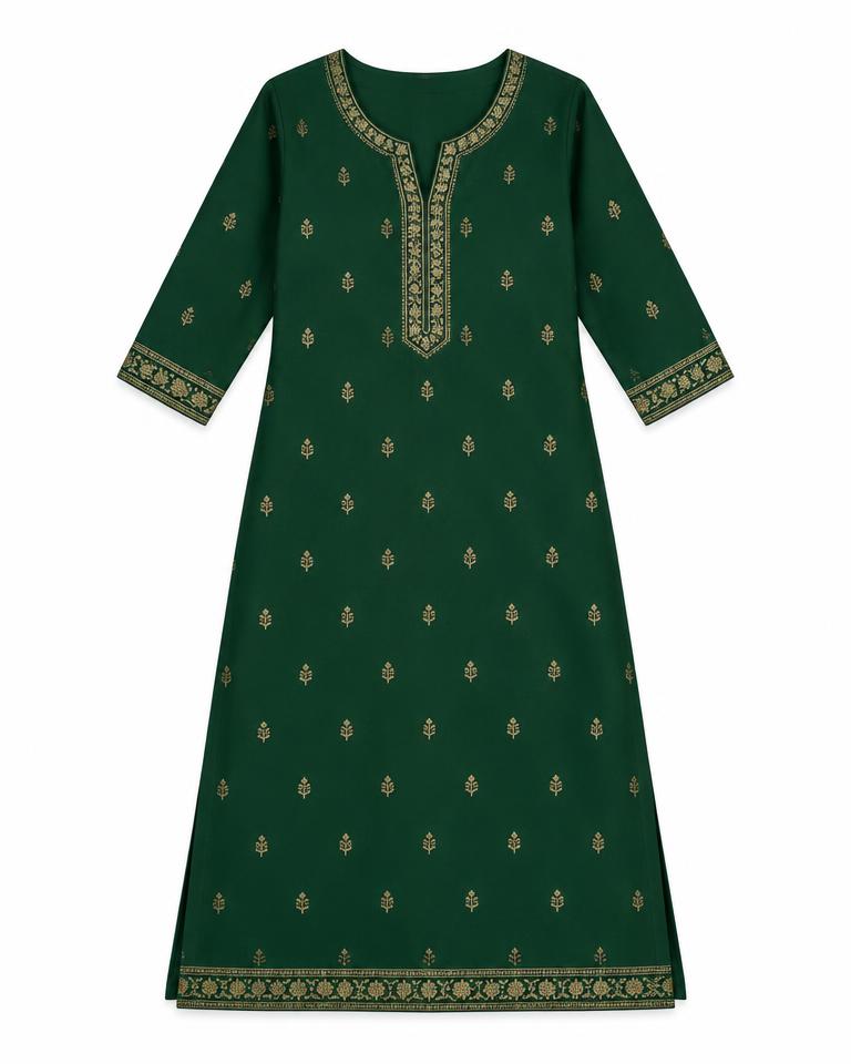 Emerald Gold-Print Festive Kurti