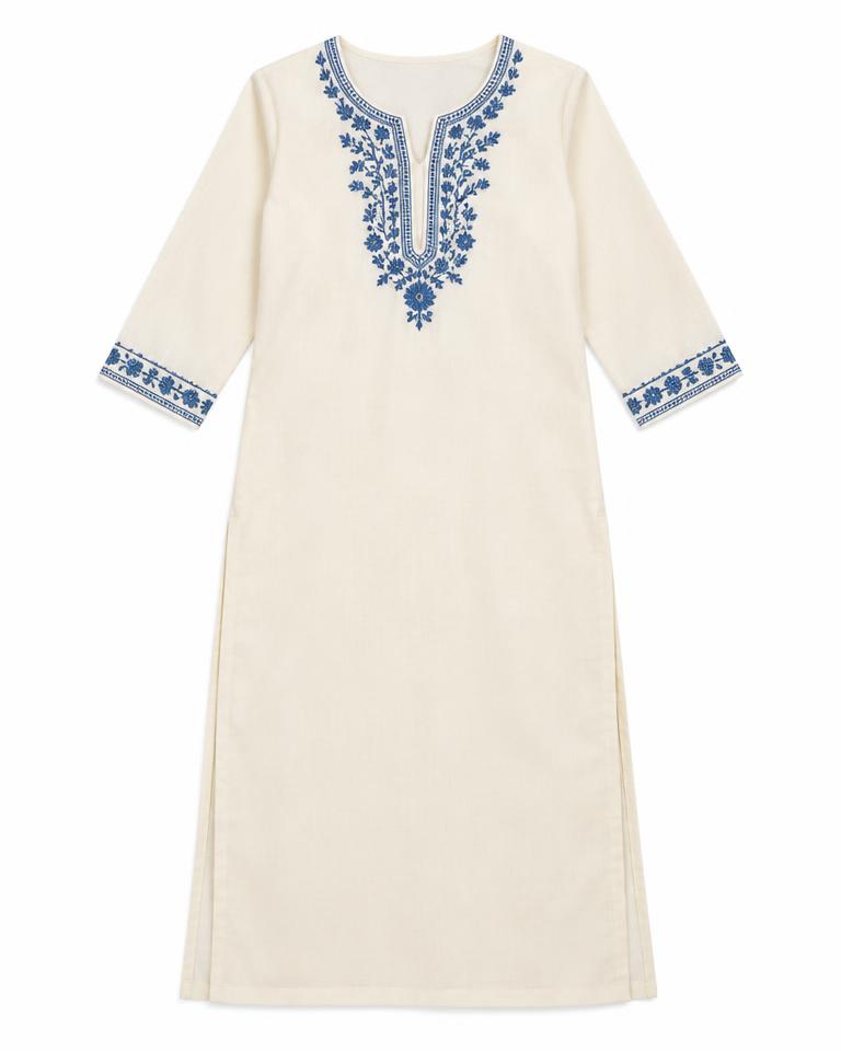 Ivory Blue-Embroidered Kurti