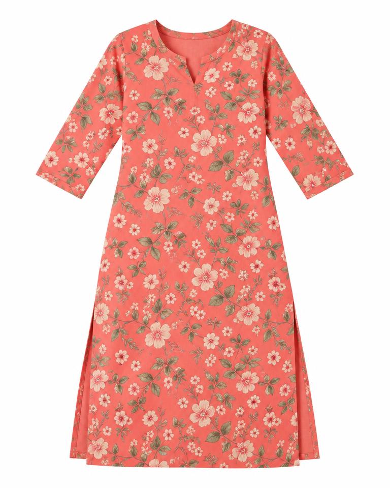 Coral Floral Everyday Kurti