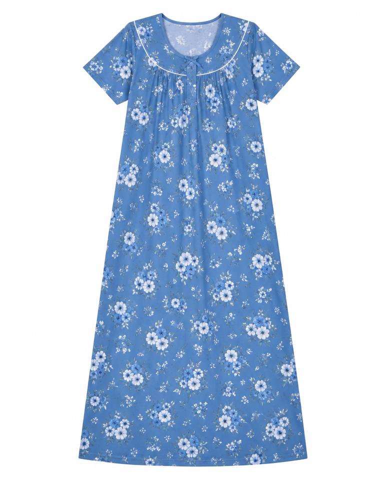 Blue Floral Cotton Nighty
