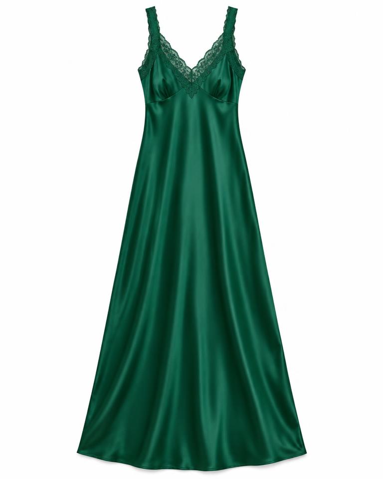 Emerald Satin Long Nightdress