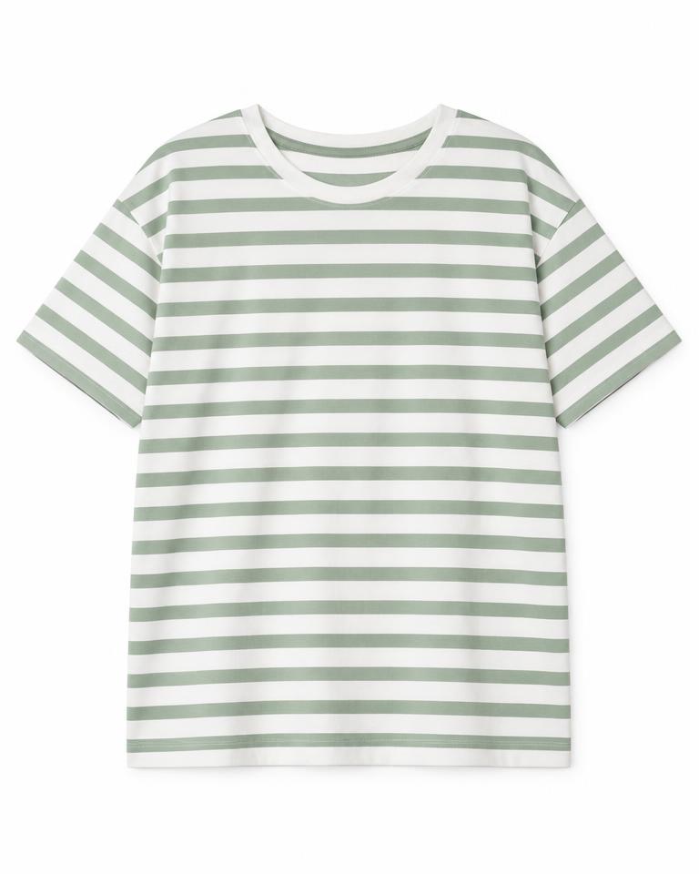 Sage Stripe Relaxed Cotton Tee