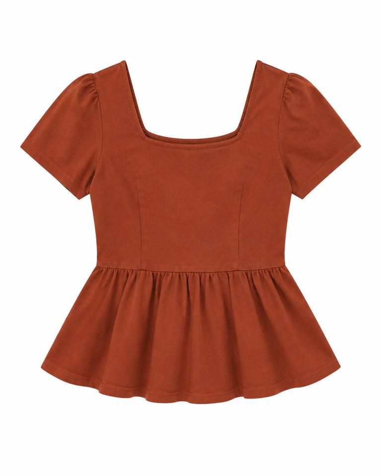 Rust Cotton Peplum Top