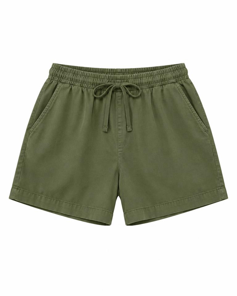 Olive Drawstring Cotton Shorts