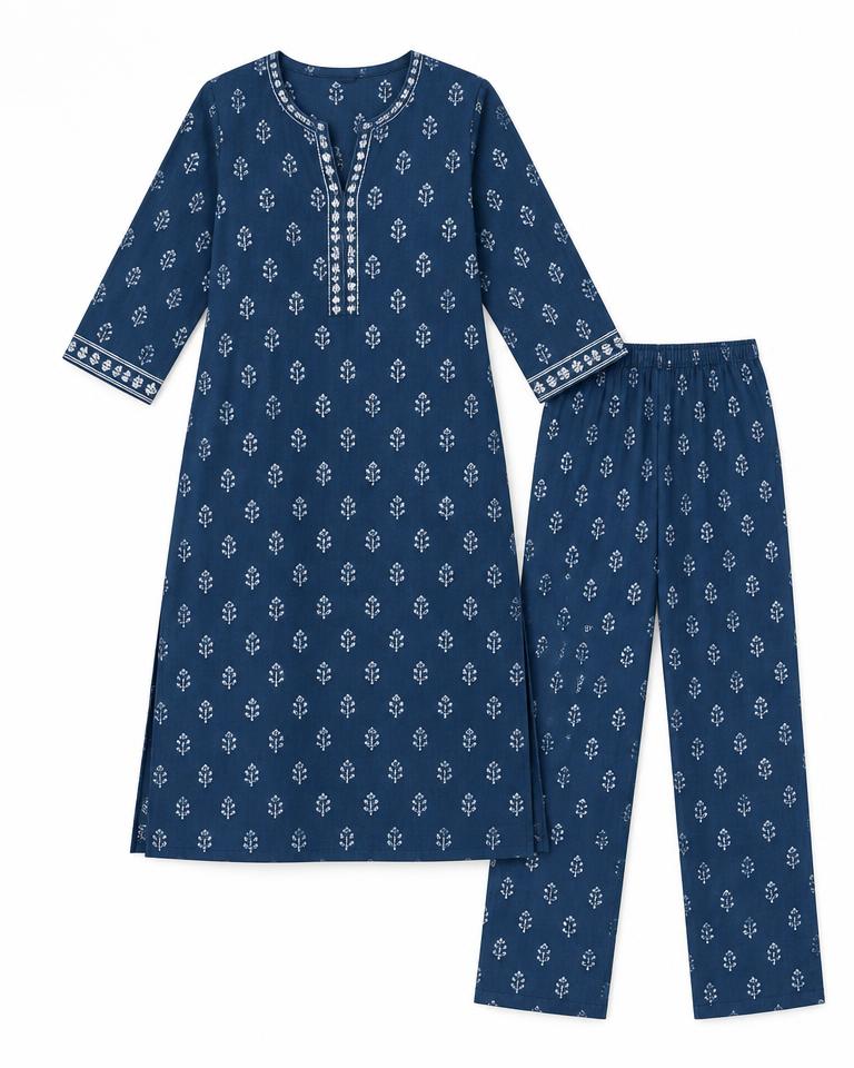 Indigo Block-Print Kurta Set