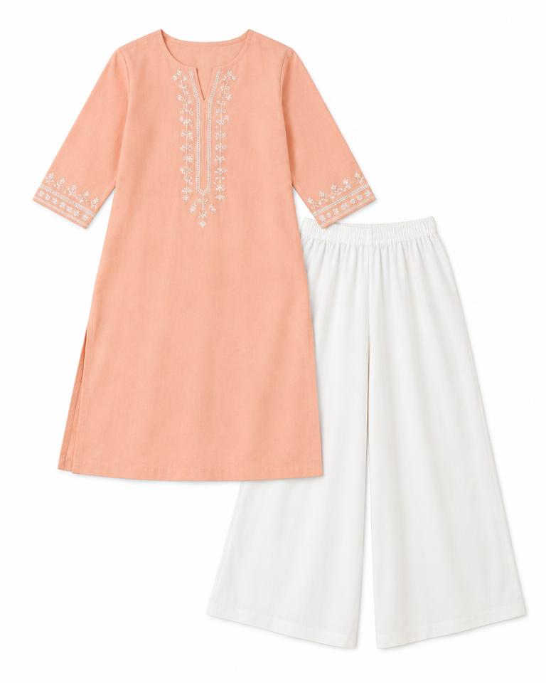 Peach Short Kurta & Palazzo Set