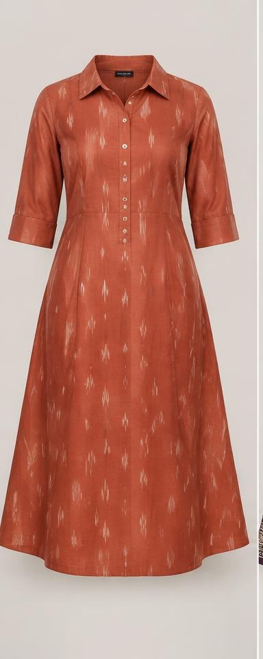 Rust Collared Office A-Line Kurti