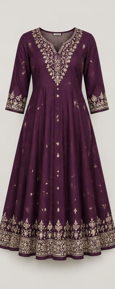 Plum Embroidered Festive Anarkali