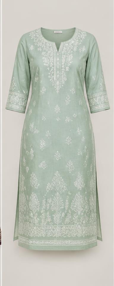 Mint Chikankari Straight Kurti