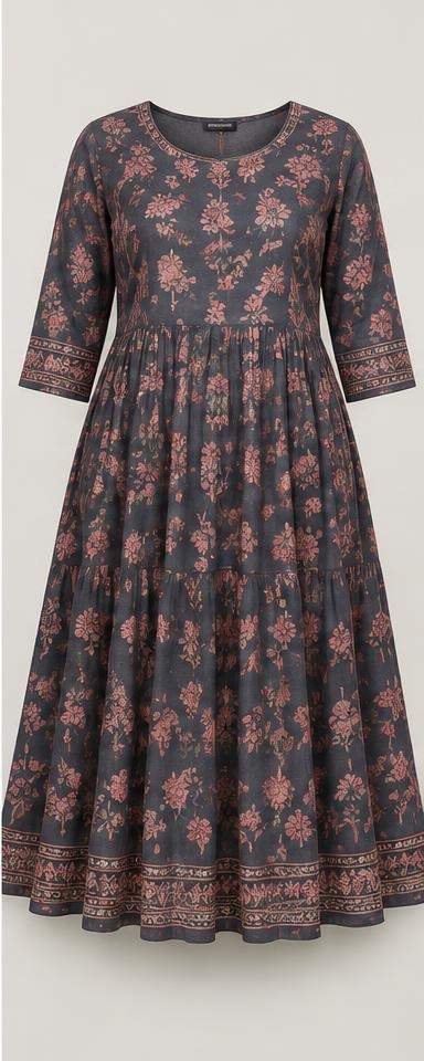 Charcoal Rose Plus-Size Flared Kurti