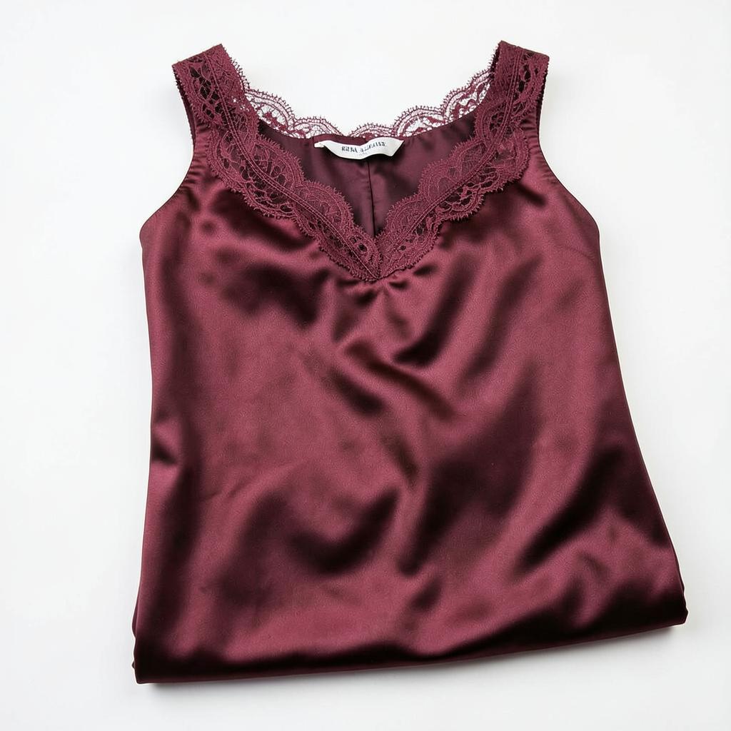 Wine Satin Lace-Trim Maxi Nighty