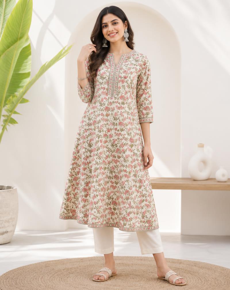 Floral Print A-Line Kurti