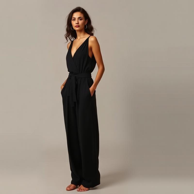 Wide Leg Belted Jumpsuit — Black