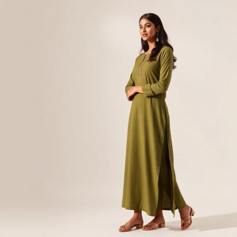 Olive Rayon Long Straight Kurti