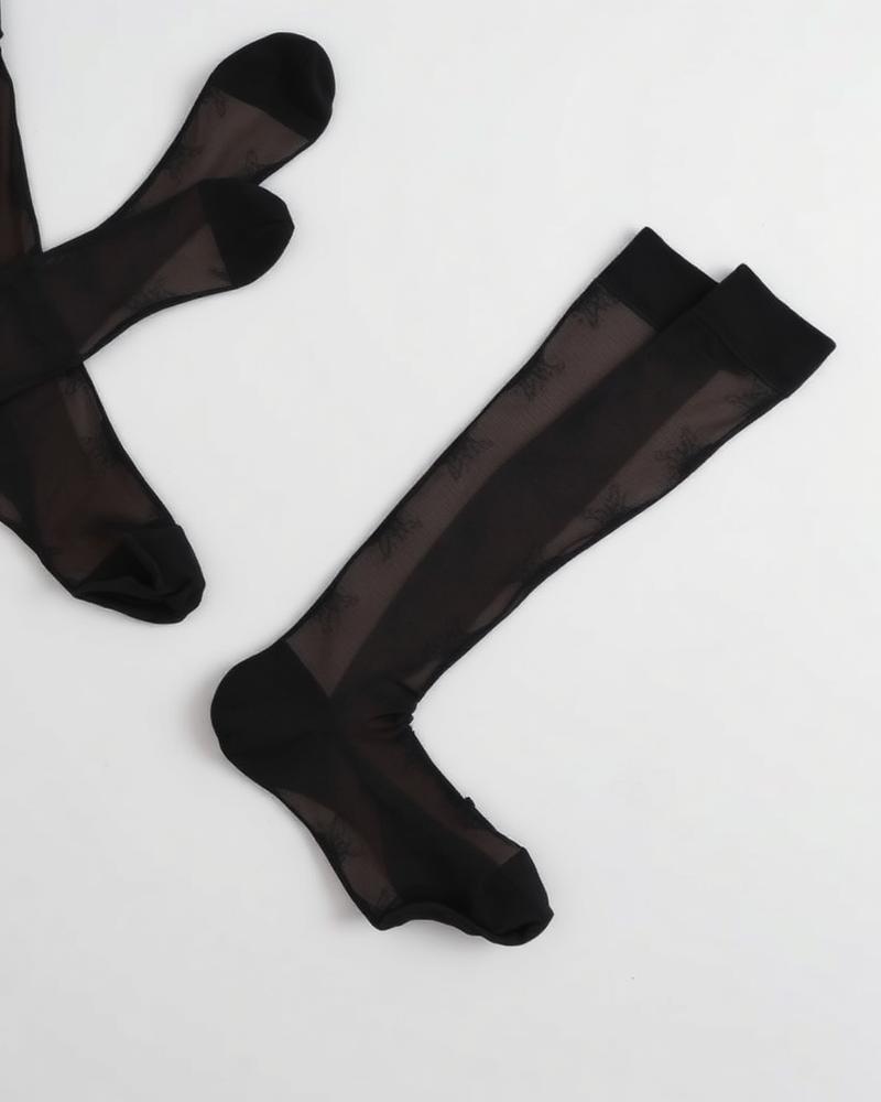 Patterned Sheer Stockings — Black