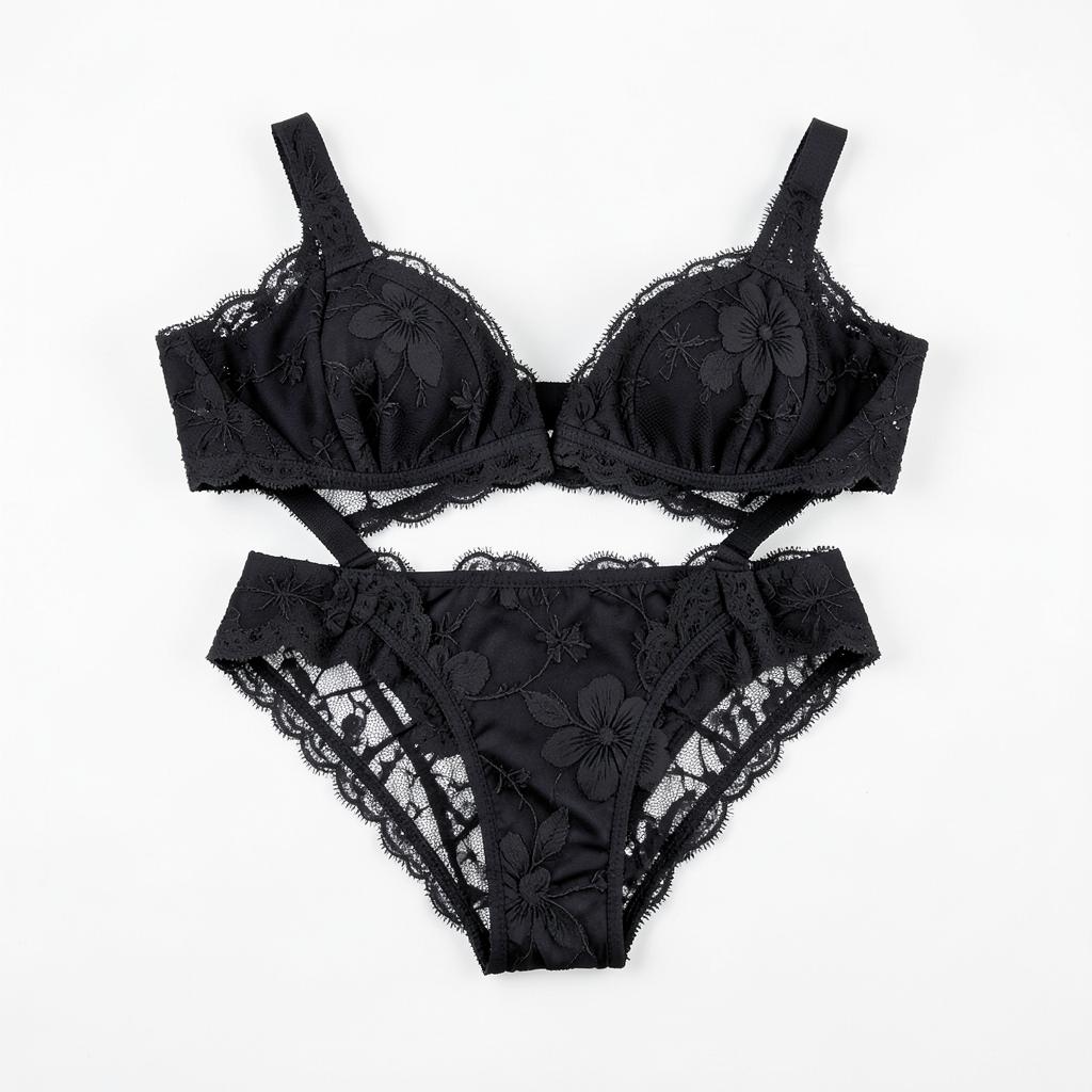 Black Floral Lace Bra & Brief Set