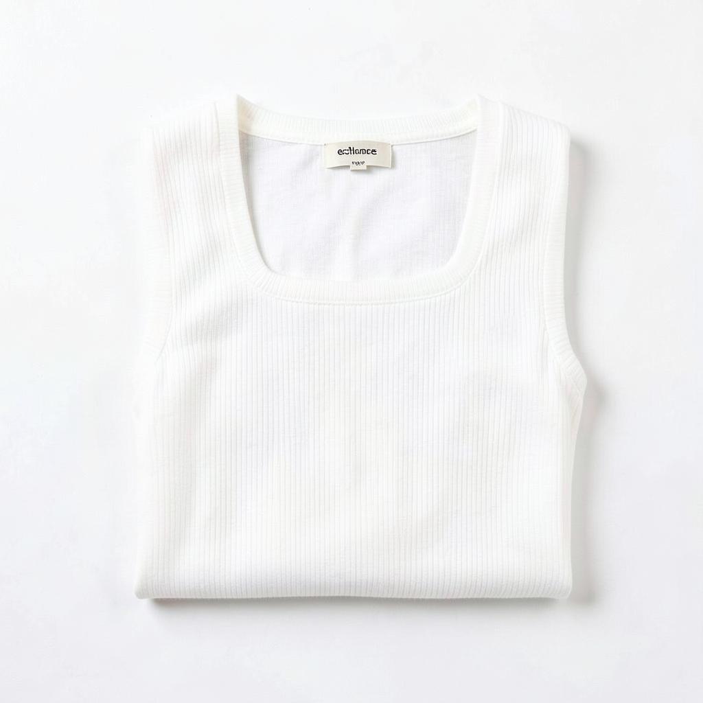 White Ribbed Square-Neck Vest